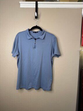 Robert Barakett Mens Polo Shirt Blue L Short Sleeve Quarter Zip Casual Cotton
